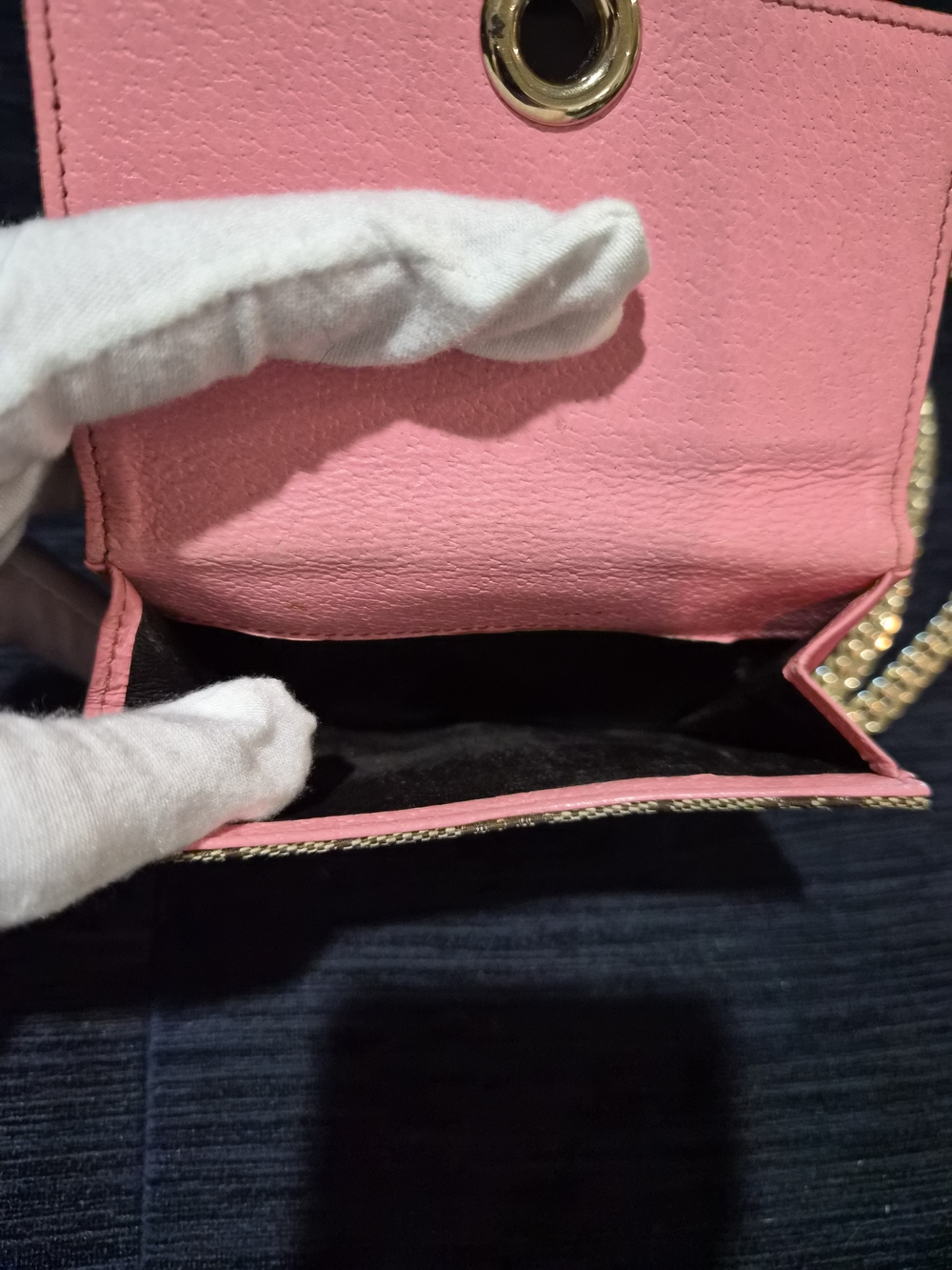 Authentic Gucci GG Canvas Wallet On Chain Pink Leather Crossbody Monogram Box - Picture 7 of 15